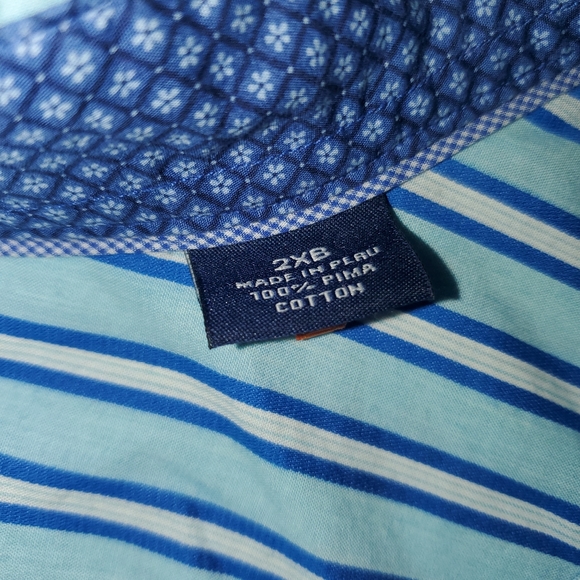 Tommy Bahama  Dress Shirt Long Sleeve 2XB White Blue Striped Big & Tall Cuffs - Picture 3 of 10